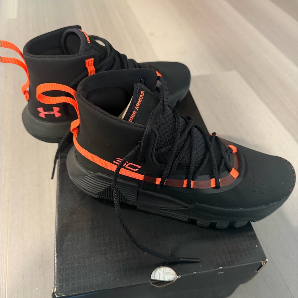 Under Armour Black and Orange Kids Sneakers